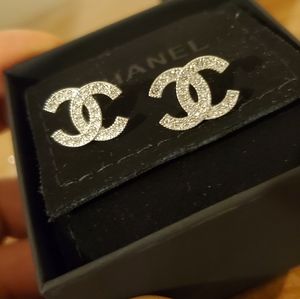CHANEL Crystal CC Stud Earrings